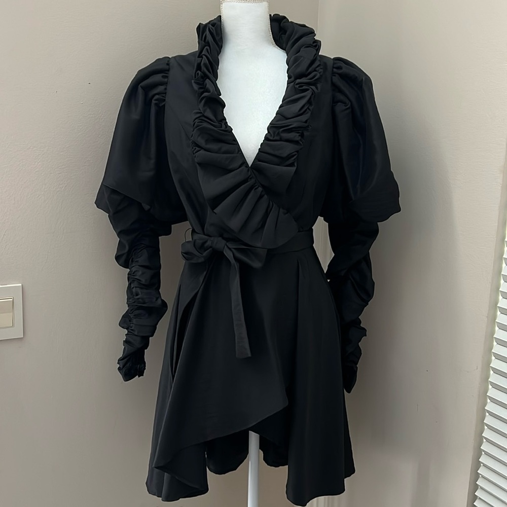 Stunning, vintage, ruffle, trim coat/dress